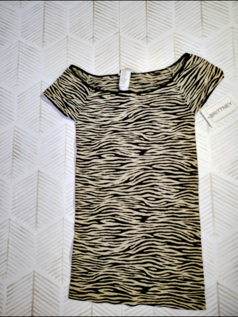 One Size Nwt Brittney Zebra Print Short Sleeve Tee - Black & Cream